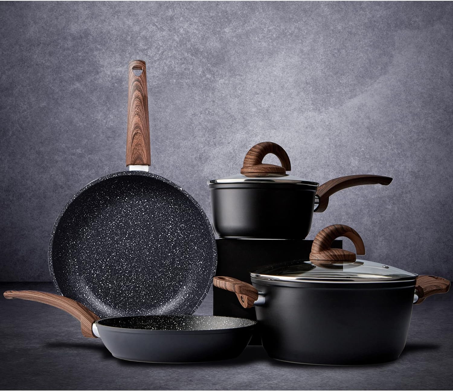Pots and Pans Set Non Stick, Ceramic Cookware Set with Granite Pattern Kitchen C...