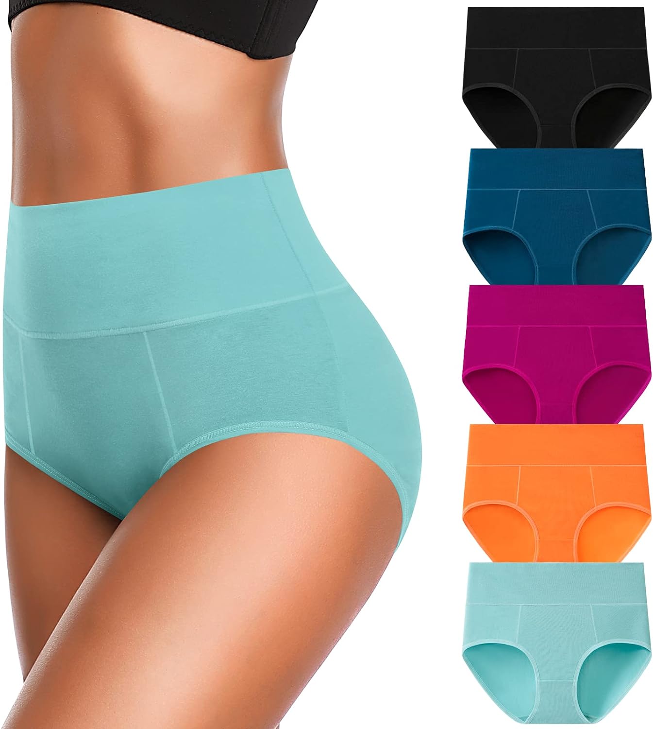 OLIKEME Cotton Underwear High Waisted Panties Full Coverage Underpants Soft Stre...
