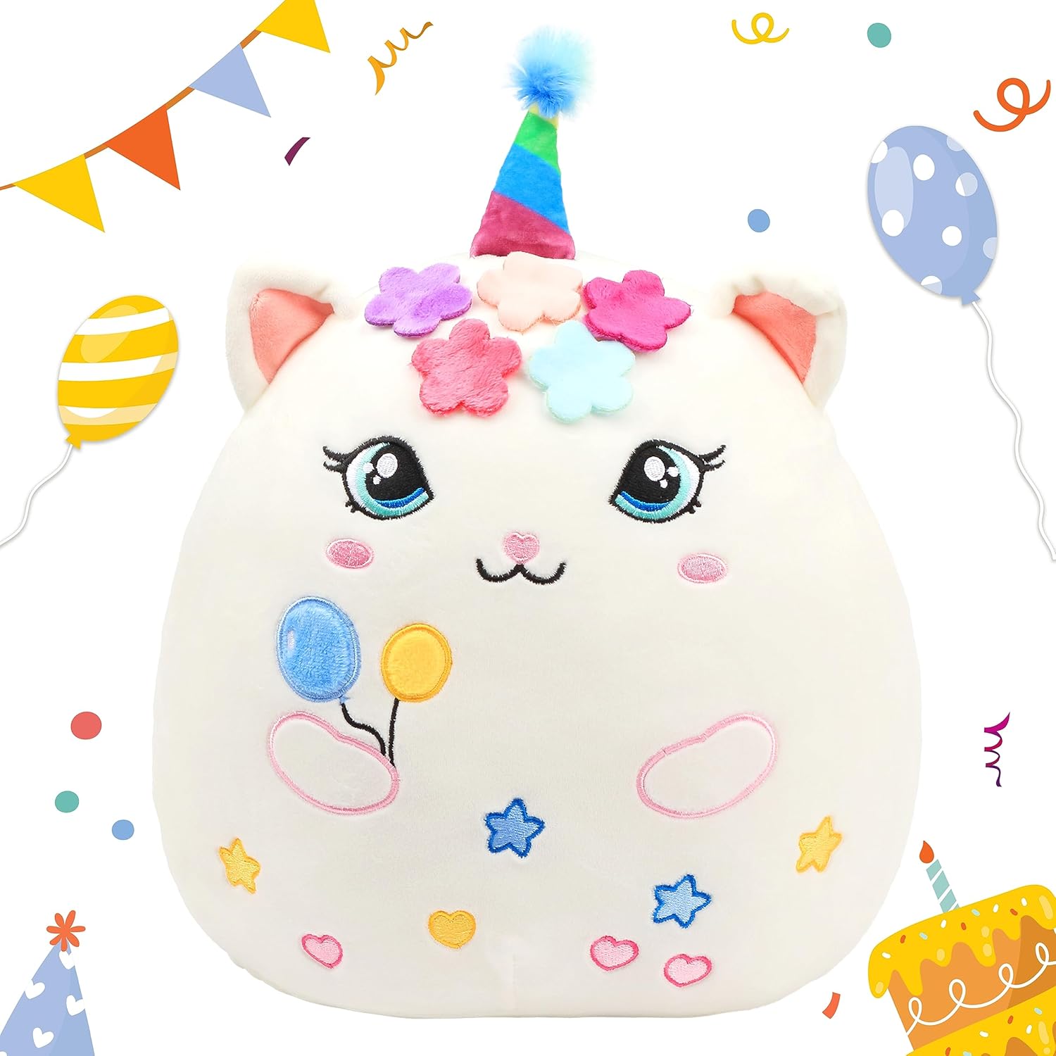 Easfan 12'' Birthday Princess Kitty Plush Pillow Soft Kitty Plush Toy Cute Cat S...
