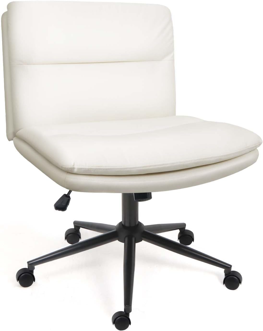 naspaluro Criss Cross Legged Office Chair with Wheels PU Leather Armless Desk Ch...