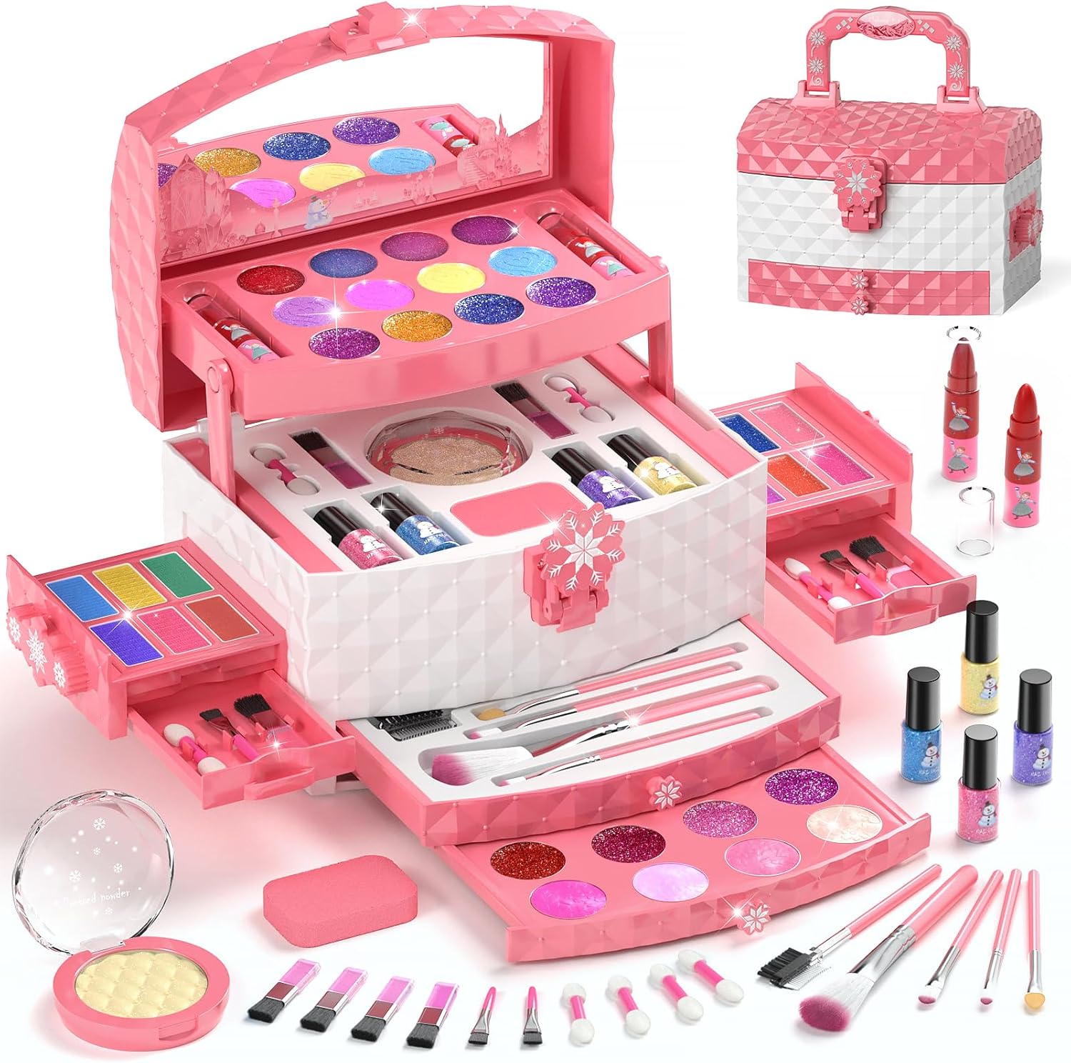 PERRYHOME Kids Makeup Set for Girl 56 Pcs Washable Real Cosmetic, Non-Toxic Froz...