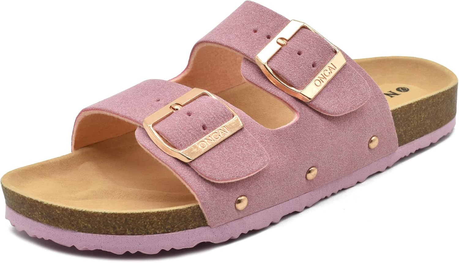 ONCAI Womens Flat Slide Sandals with Arch Support 2 Strap Adjustable Buckle Slip...