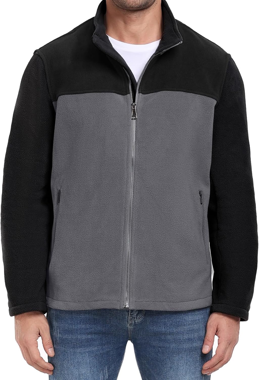 PEGENO Men's Fleece Jacket Classic Full Zip Stand Collar Lightweight Casual Soft...
