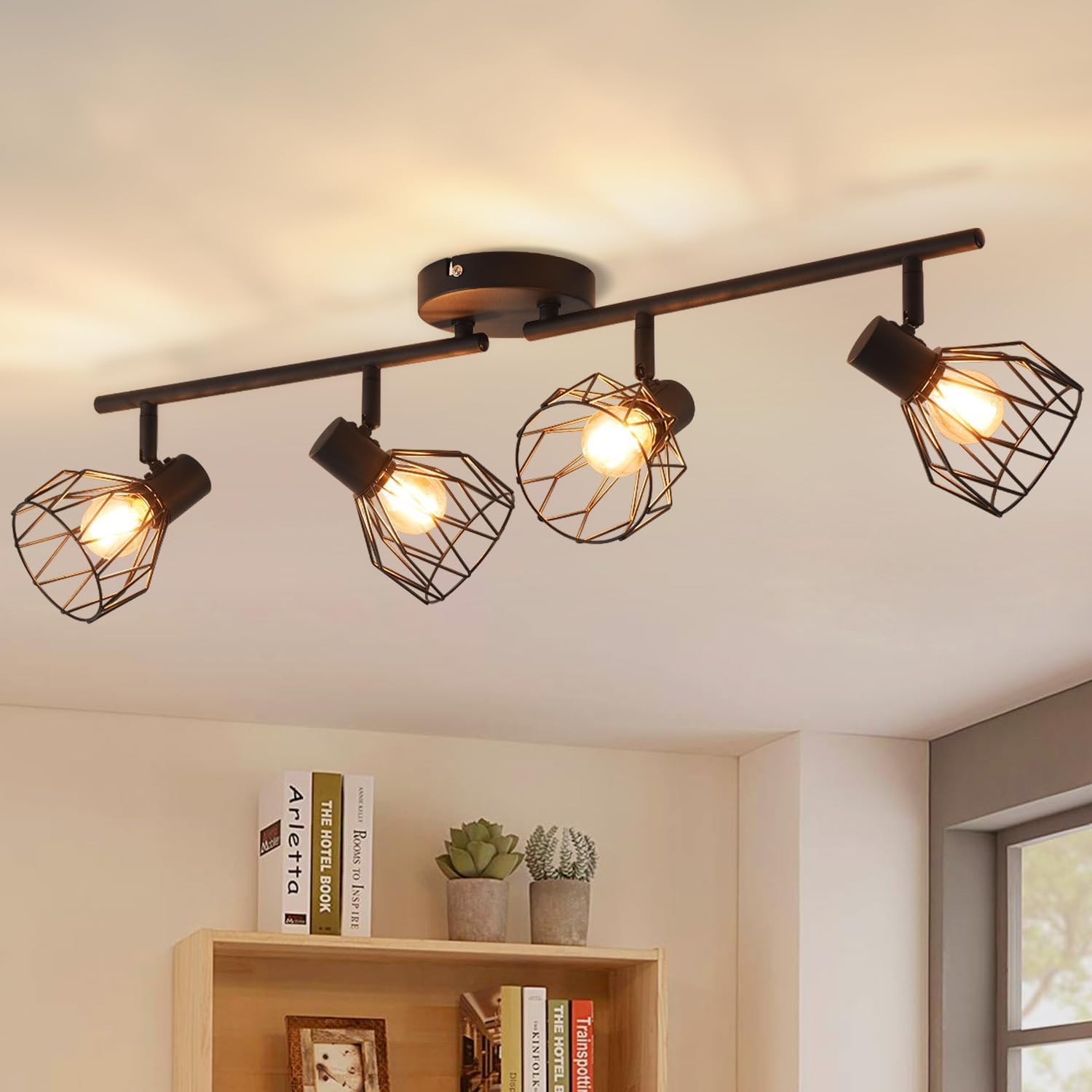 ANWIO Kitchen Lights Ceiling,4 Way Black Lounge Industrial Wall Lights-Adjustabl...
