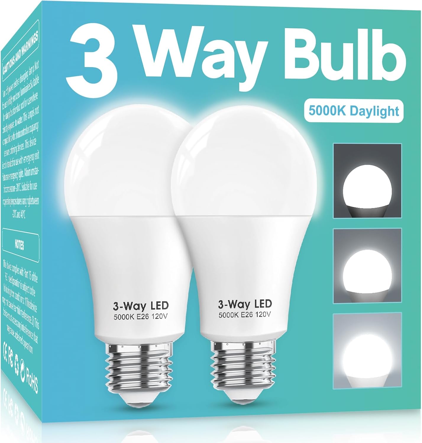 3 Way LED Light Bulbs 50 100 150W Equivalent, Daylight White 5000K 3 Way Light B...
