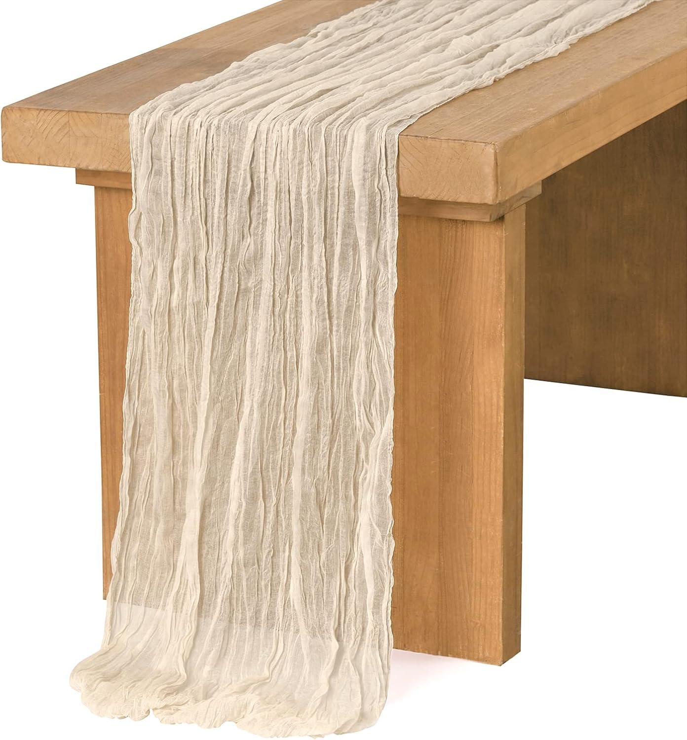 Ling's Moment 10Ft Ivory Table Runner Cheesecloth Beige Cream White Table Runner...