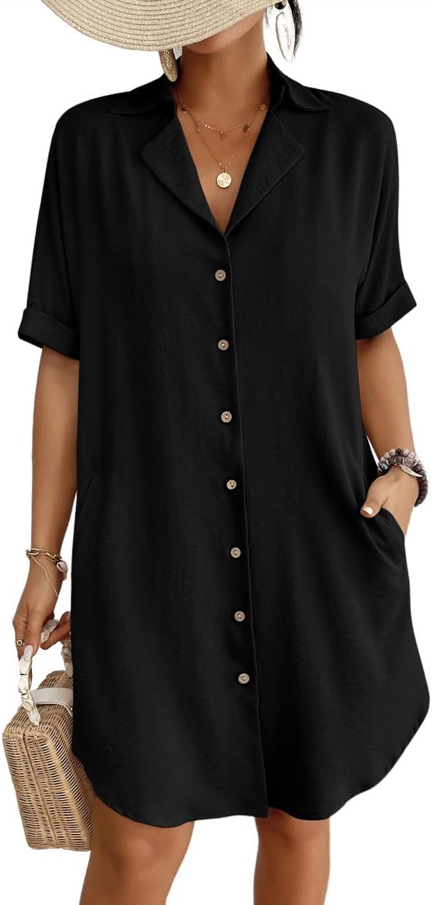 Bsubseach Button Down Beach Cover Up for Women Bikini Swimsuit Coverups for Wome...