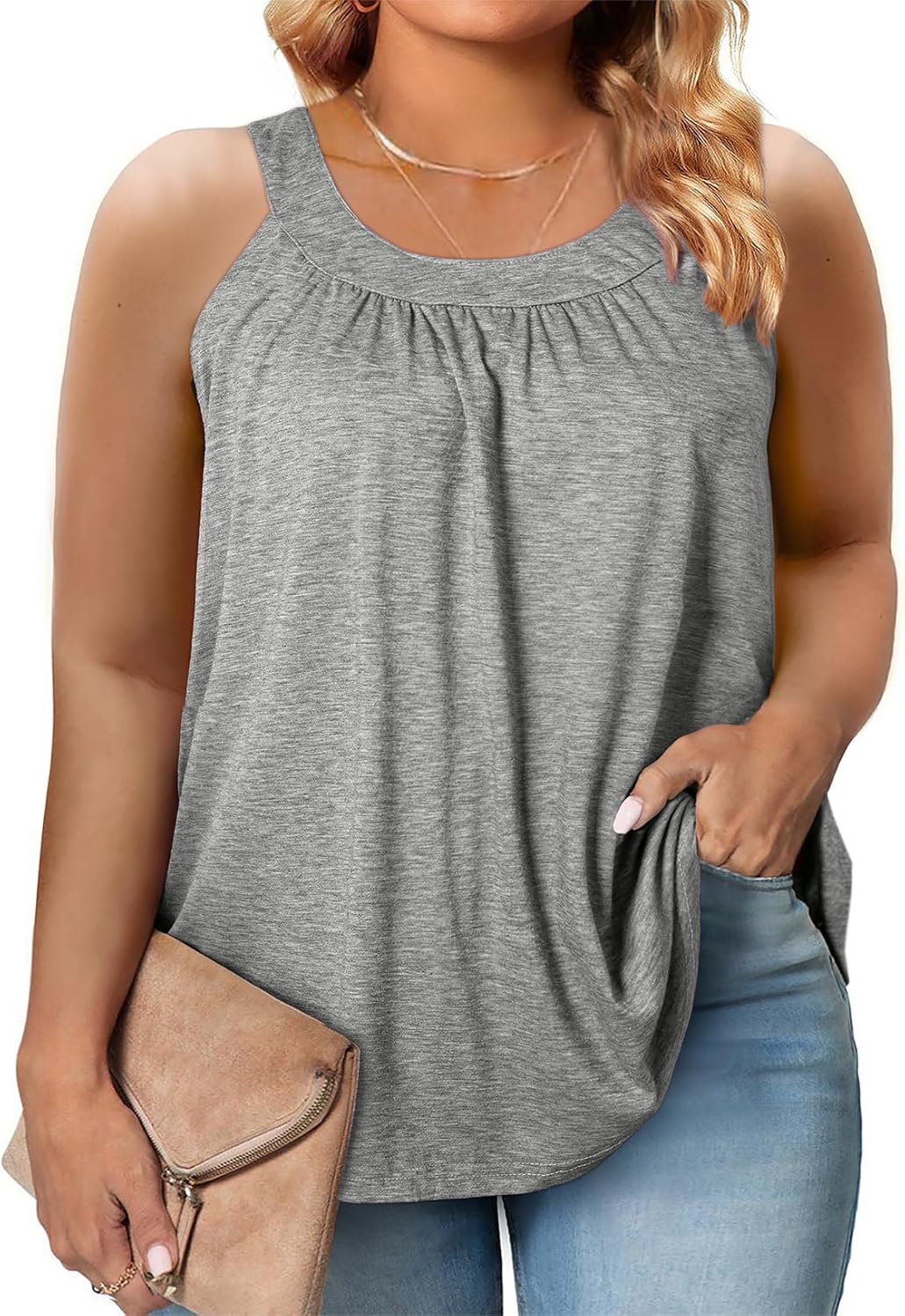 Eytino Women Plus Size Tank Tops Summer Casual Square Neck Sleeveless Blouse Shi...