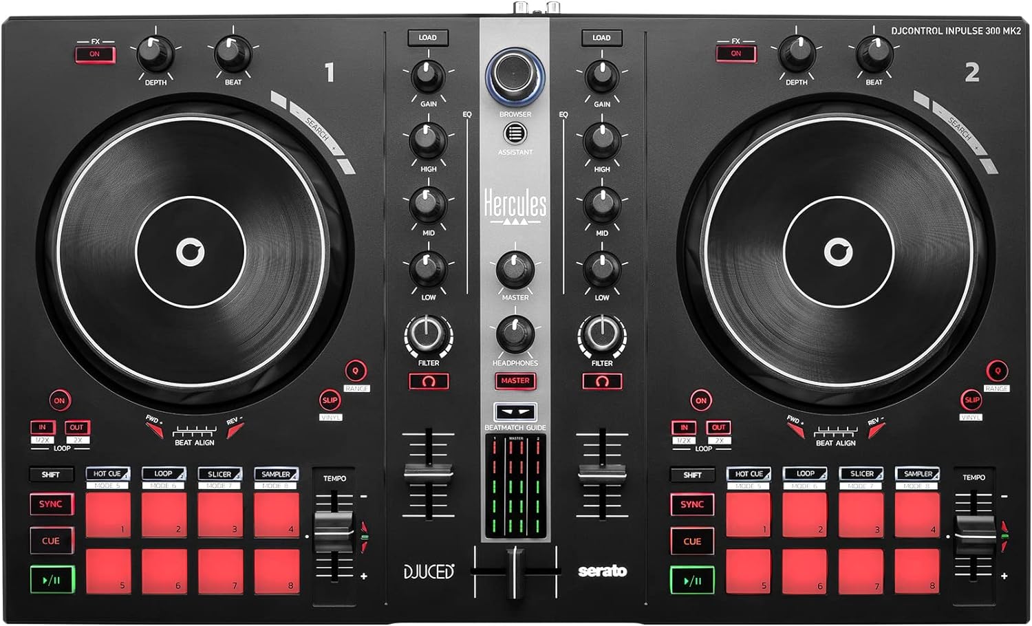 Hercules DJControl Inpulse 300 MK2 – USB DJ controller – 2 decks with 16 pads an...
