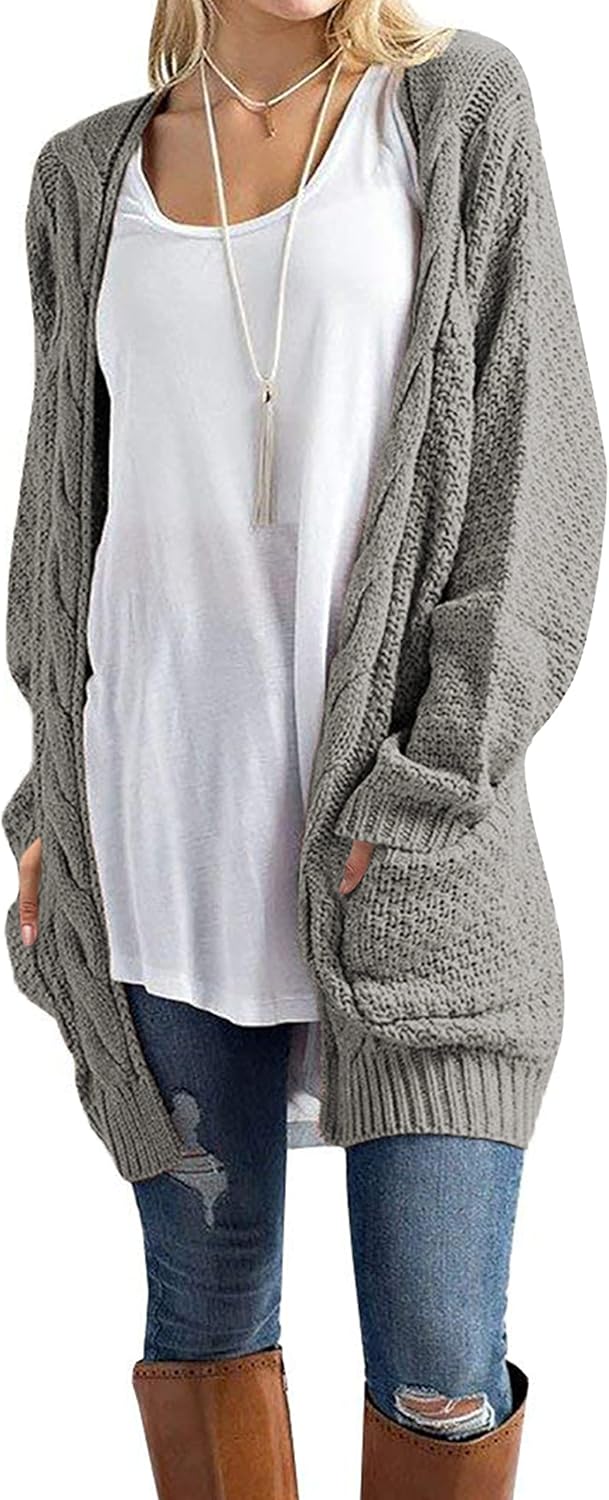 Traleubie Women's Open Front Long Sleeve Boho Boyfriend Knit Chunky Cardigan Swe...