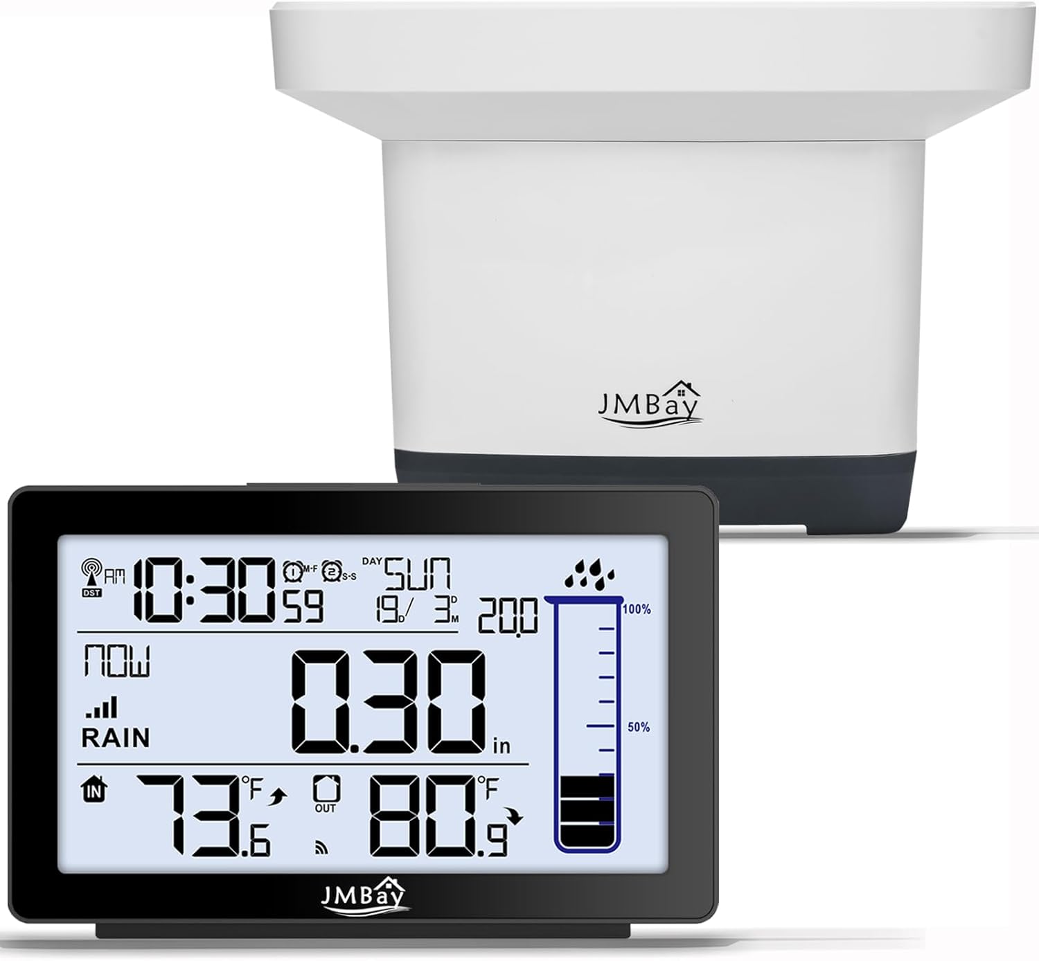 Wireless Digital Rain Gauge with Thermometer, Self-Emptying Rain Collector Monit...
