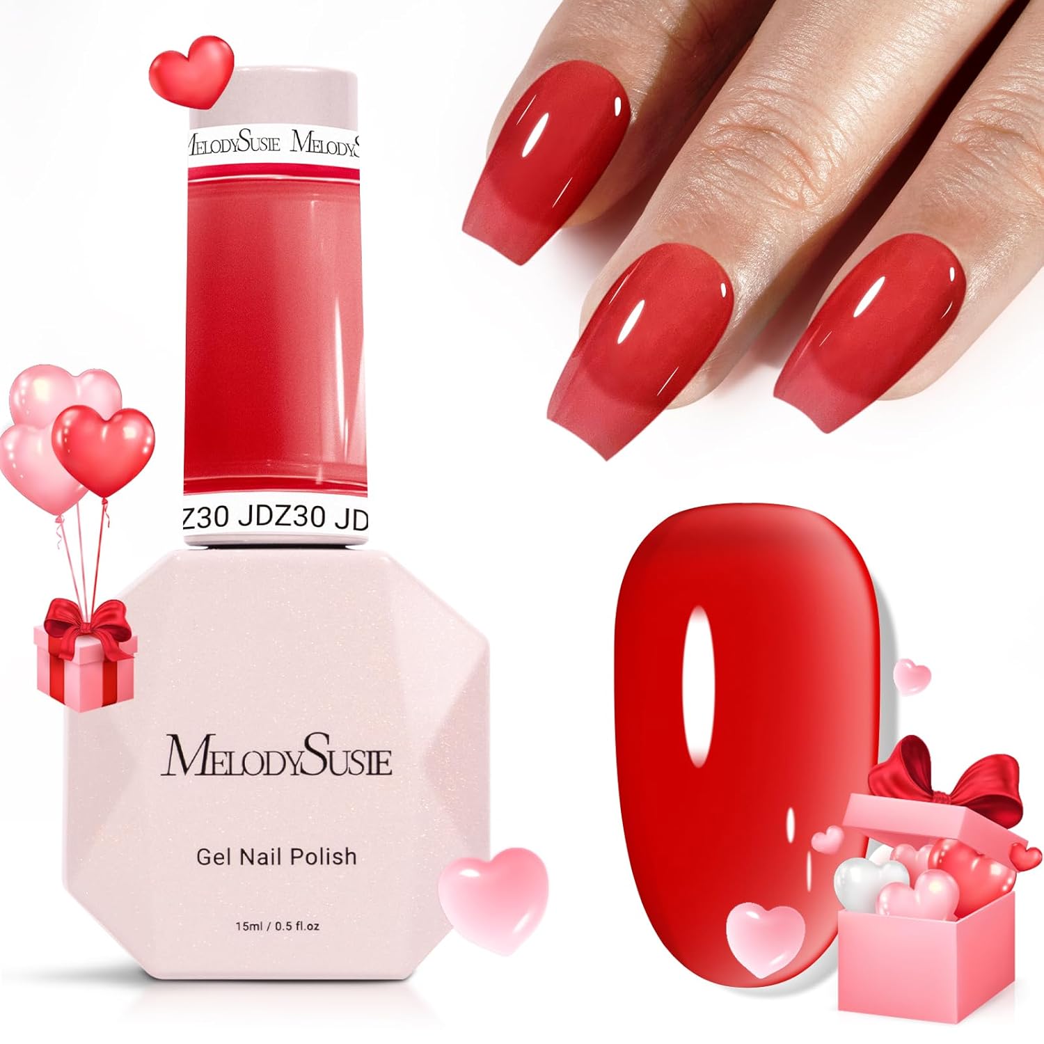 MelodySusie Red Gel Nail Polish, 0.5Fl.oz Jeweliver Jelly Red Gel Polish Translu...