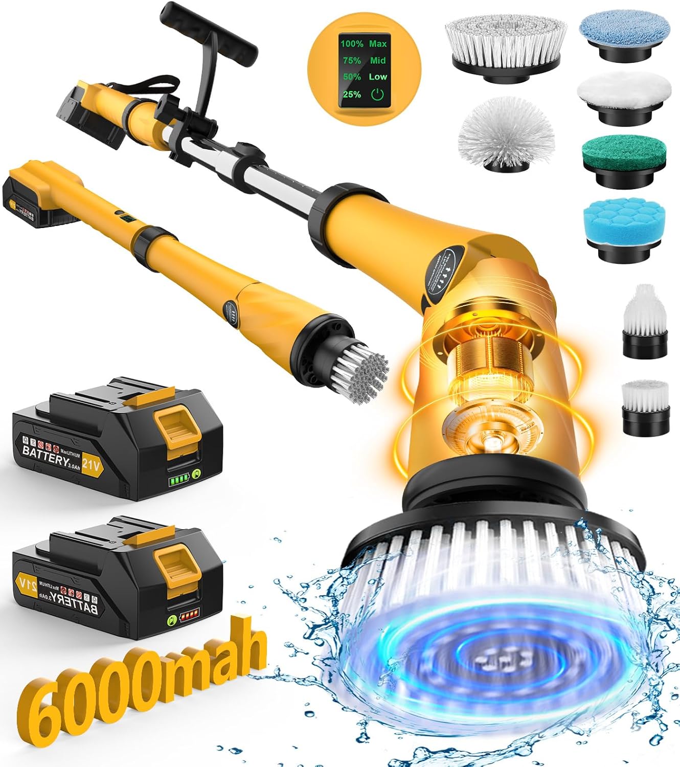 Qimedo Electric Spin Scrubber Extra Large Brush Q3,6000 mAh Best Battery Power S...