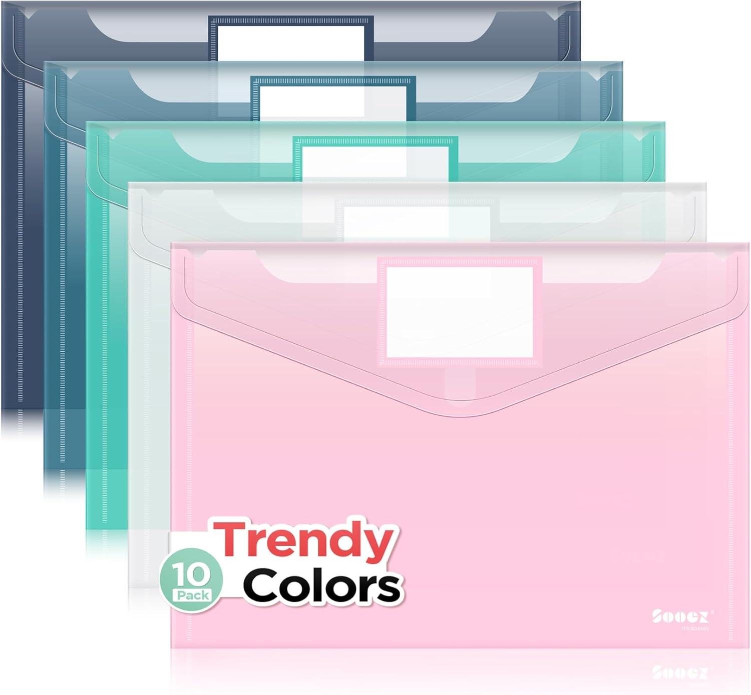 Sooez 10Pack Plastic Envelopes, Plastic File Folders, Clear Folders for Document...