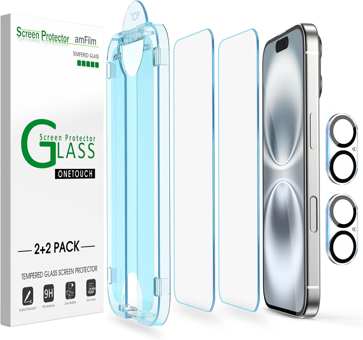 amFilm Auto-Alignment OneTouch for iPhone 16 [6.1''] Screen Protector + Camera L...