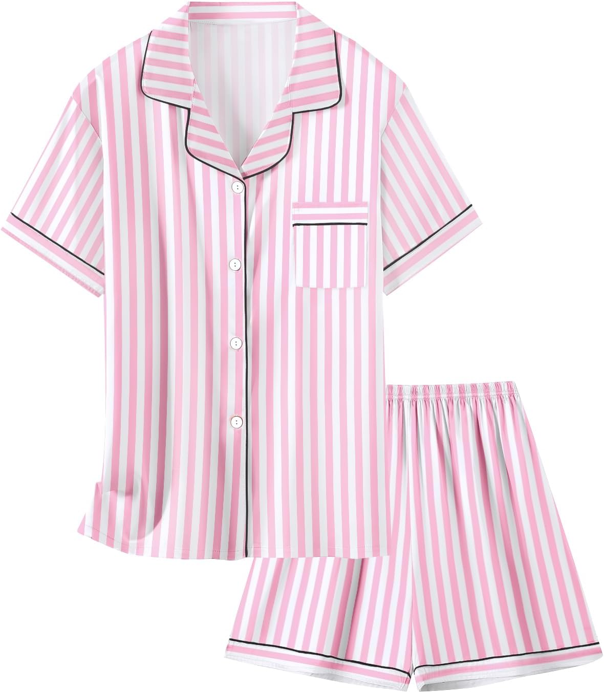Schbbbta Girls Womens Pajamas, Satin Silky Pjs Set Kids 2Pcs Button-Down Nightwe...