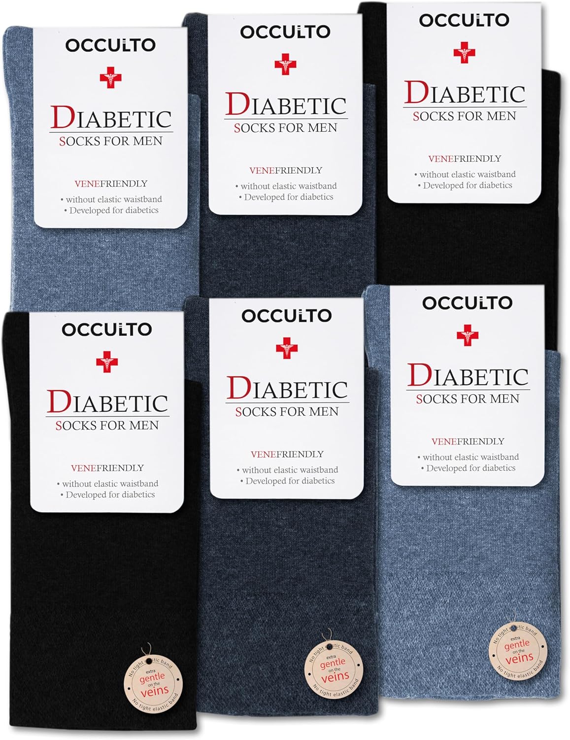 Occulto Diabetic Socks for Men pack of 6 (Model: Oliver) 9-11 Blue Mix
