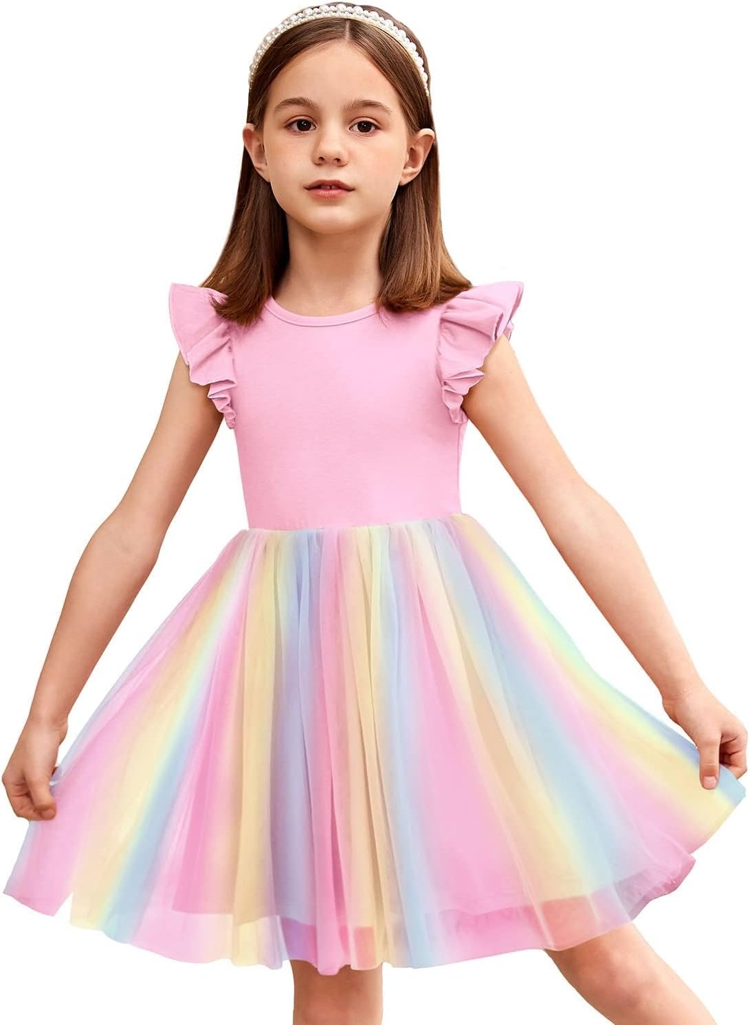Arshiner Girls' Dresses Toddler Tulle Dress Flying Sleeves Princess Dress Festiv...