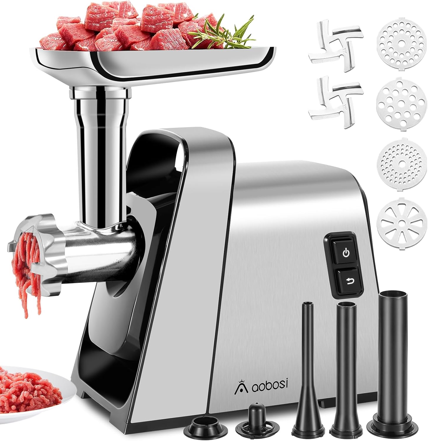 AAOBOSI Meat Grinder Electric, [3000W Max] Meat Grinder Heavy Duty with 2 Stainl...