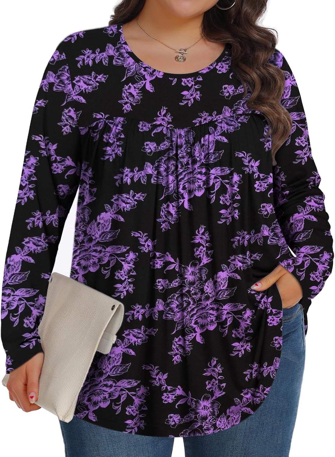 Plus Size Tops for Women Winter Long Sleeve Shirts Crew Neck Casual Loose Tunic...