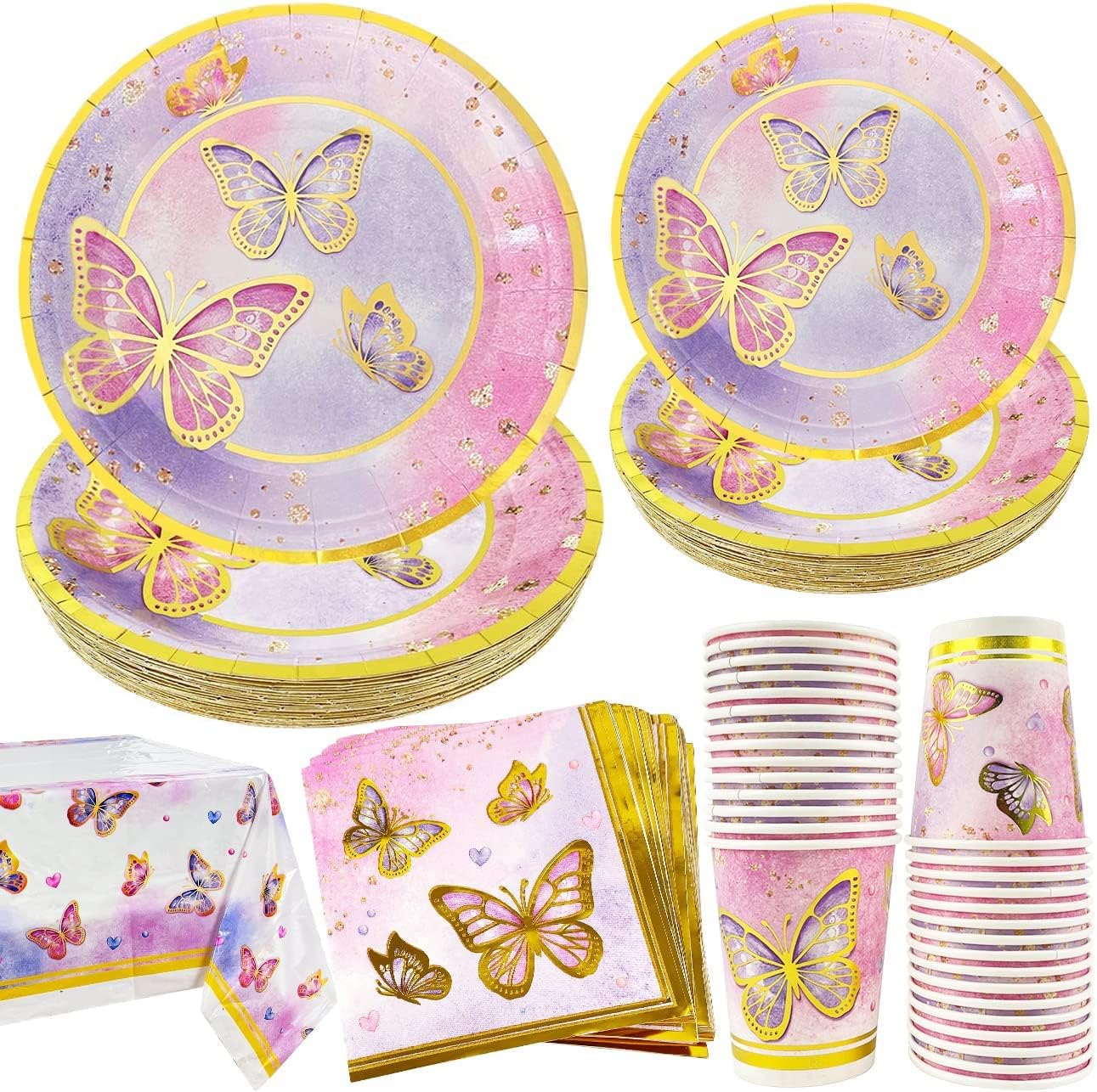 Butterfly Birthday Party Supplies 121Pcs Butterfly Plates and Napkins Tableware...