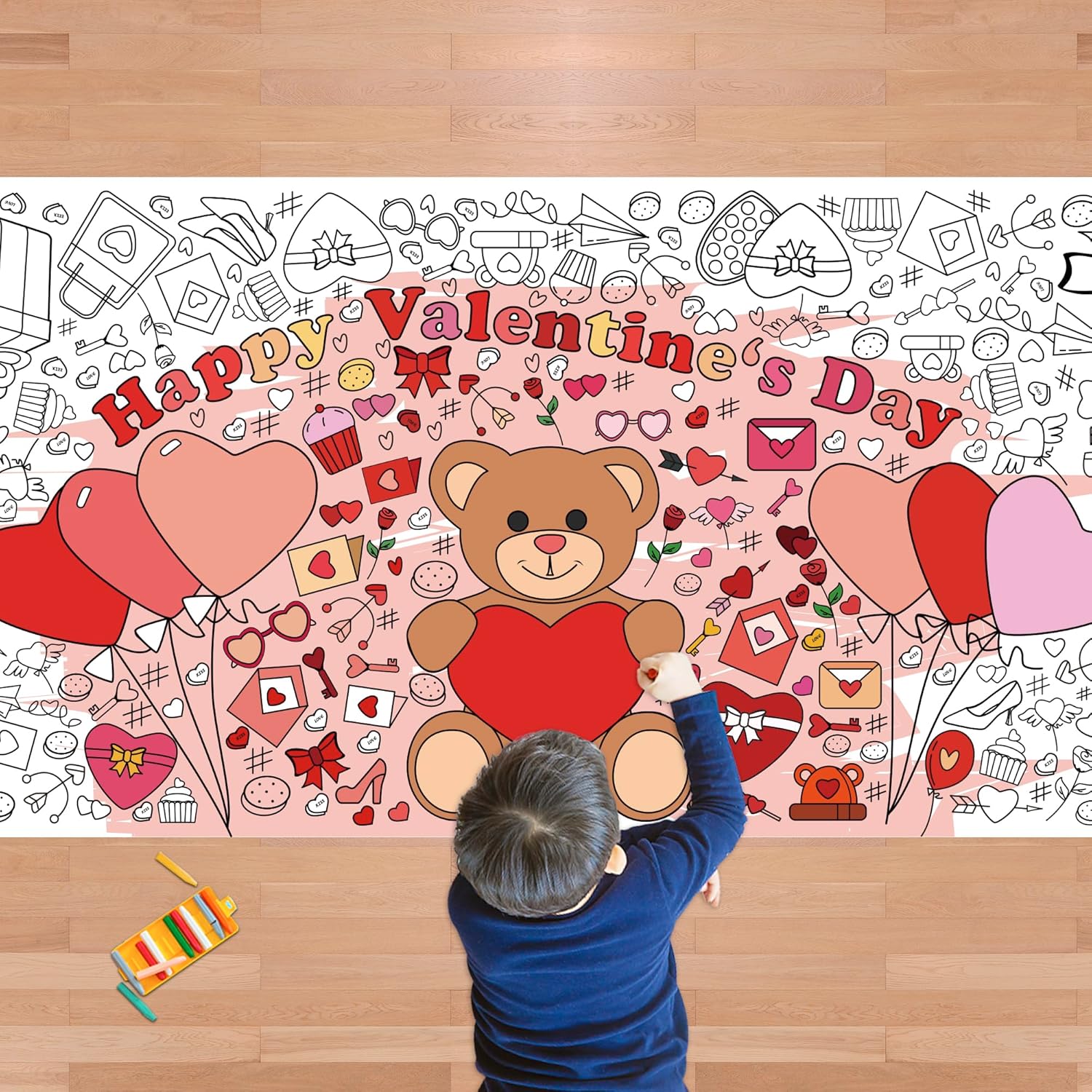 Valentines Giant Coloring Poster/Tablecloth-Valentines Day Gifts for Kids Classr...