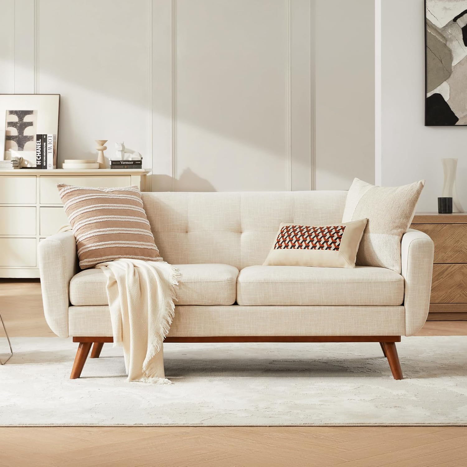 Kingfun 65.3" W Loveseat Sofa, Mid Century Modern Decor Love Seat Couches for Li...