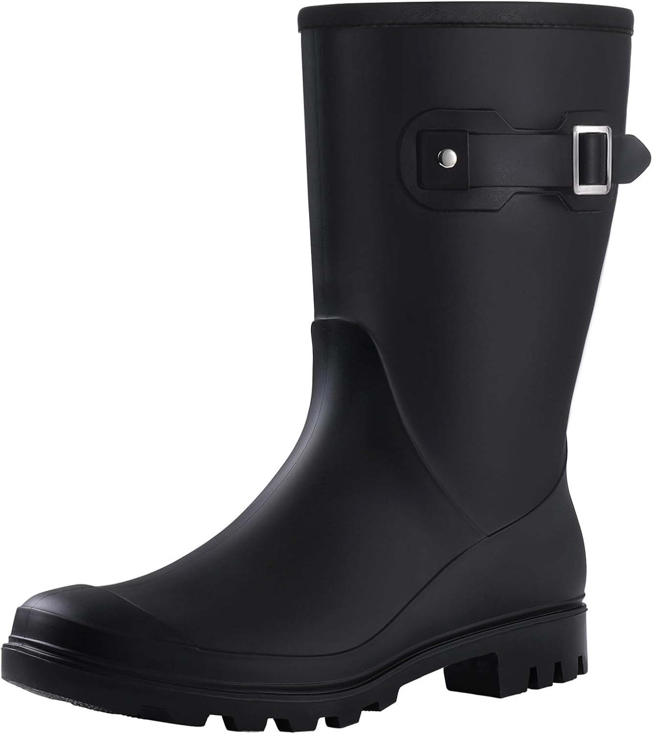 Evshine Women's Mid Calf Rain Boots Waterproof Garden Shoes 8 Black