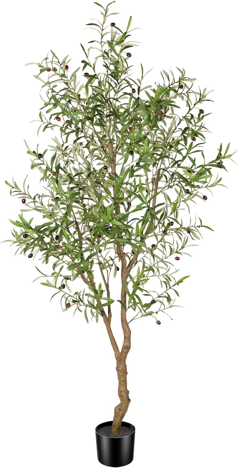 7ft Faux Olive Tree - Fake Potted Olive Silk Tree with Planter Natural Olive Bra...