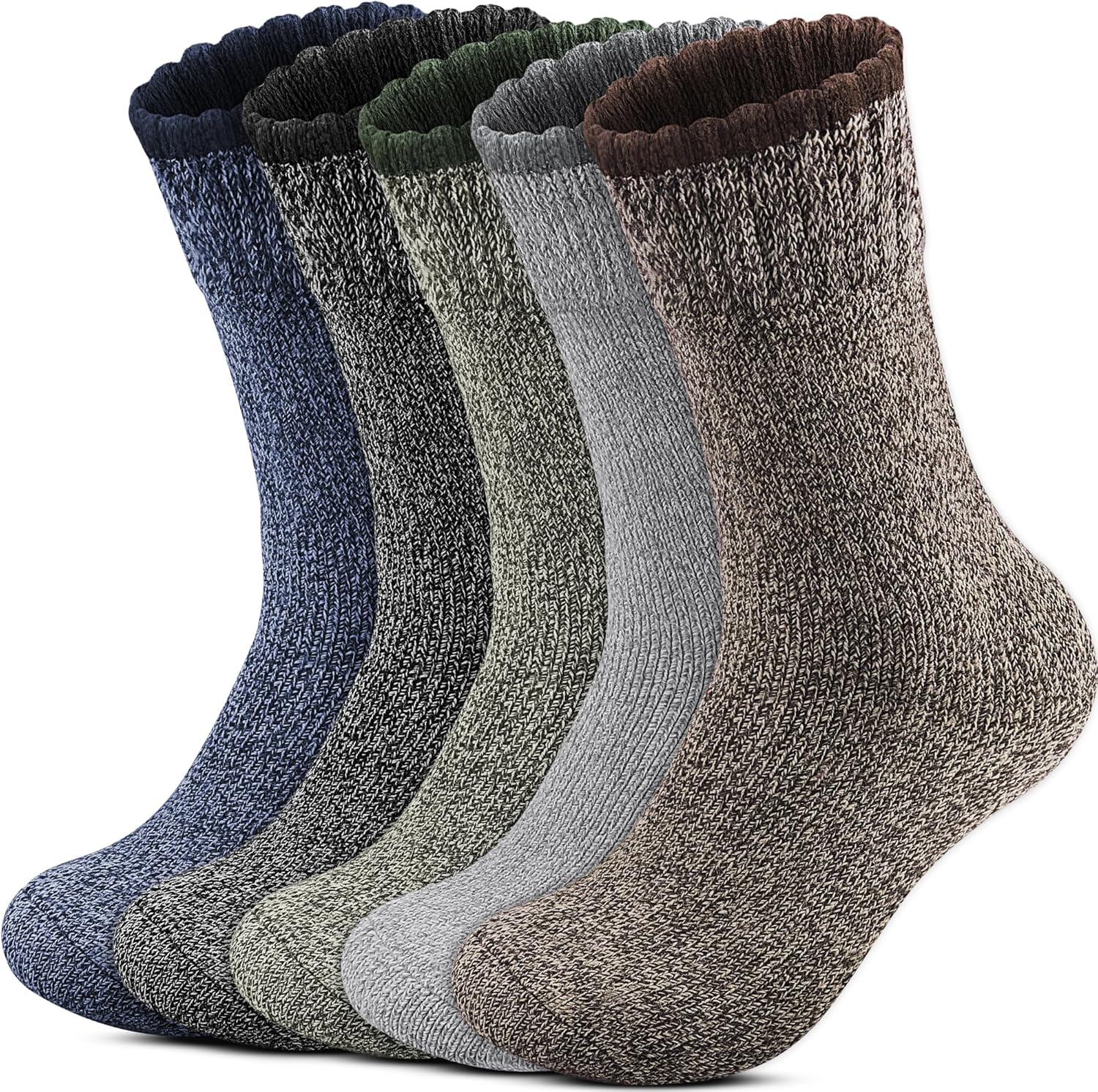 Reamphy 5 Pairs Warm Wool Socks Men, Soft Thermal Socks for Men, Thick Woolen Wa...