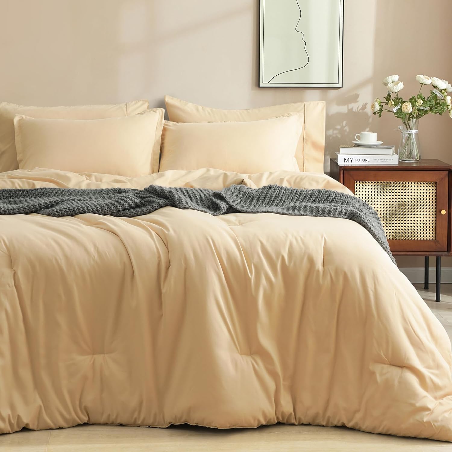PHF 7 Pieces Queen Comforter Set, Lightweight Bed in A Bag & 18" Sheet Set for A...