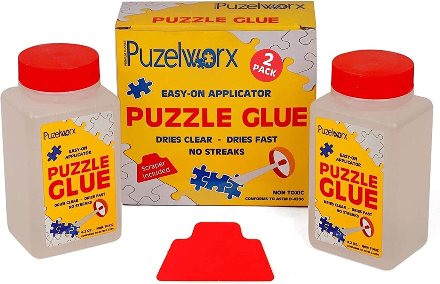 PuzzleWorx Jigsaw Puzzle Glue, Easy-On Applicator Pack of 2, Non Toxic Clear Glu...