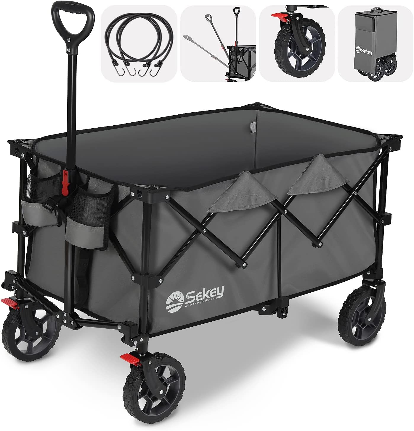 Sekey 220L Collapsible Foldable Wagon with 330lbs Weight Capacity, Heavy Duty Fo...