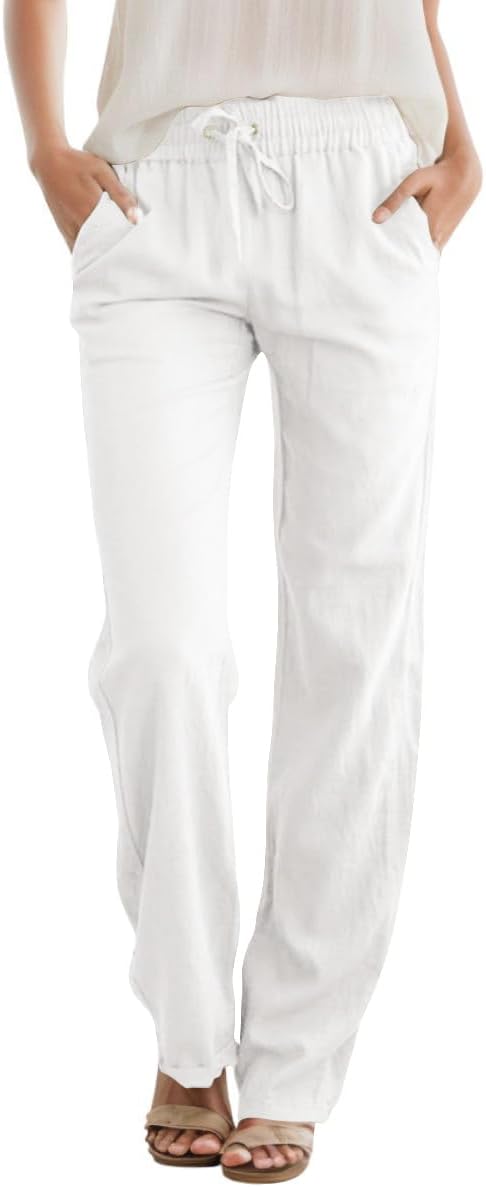 SEMARO Womens Casual Linen High Waist Pants Drawstring Loose Fit Summer Pants Tr...