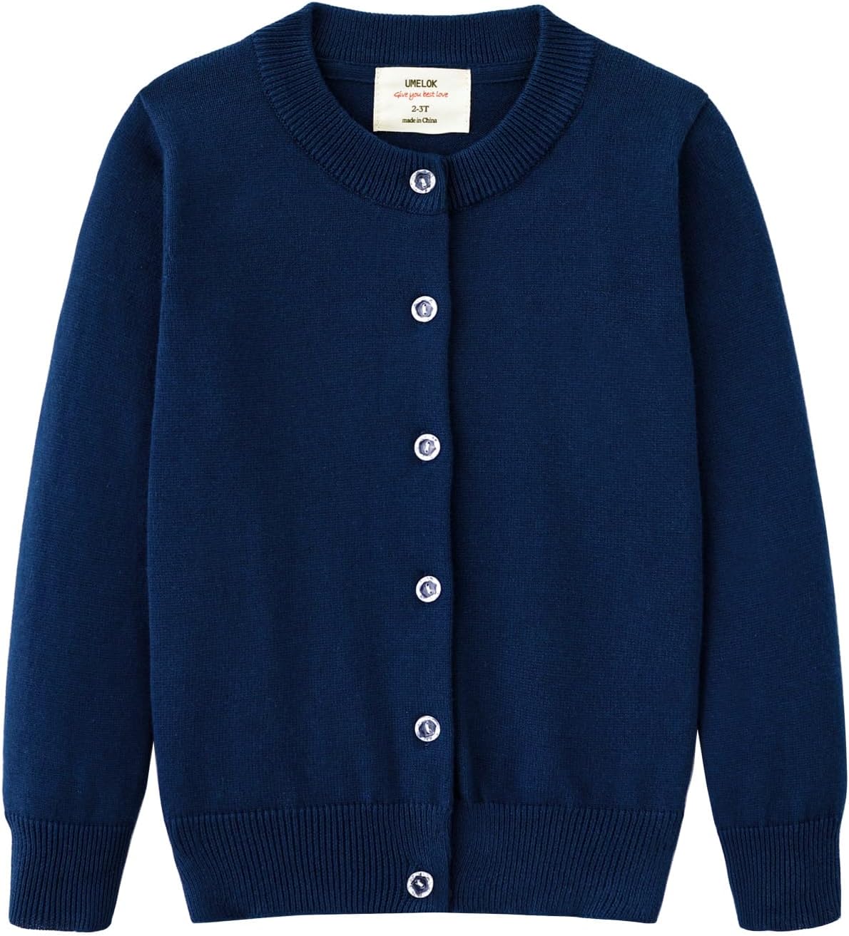 UMELOK Girls' Cardigans Sweater Cotton Button Solid Long Sleeve Knit Sweaters 9-...