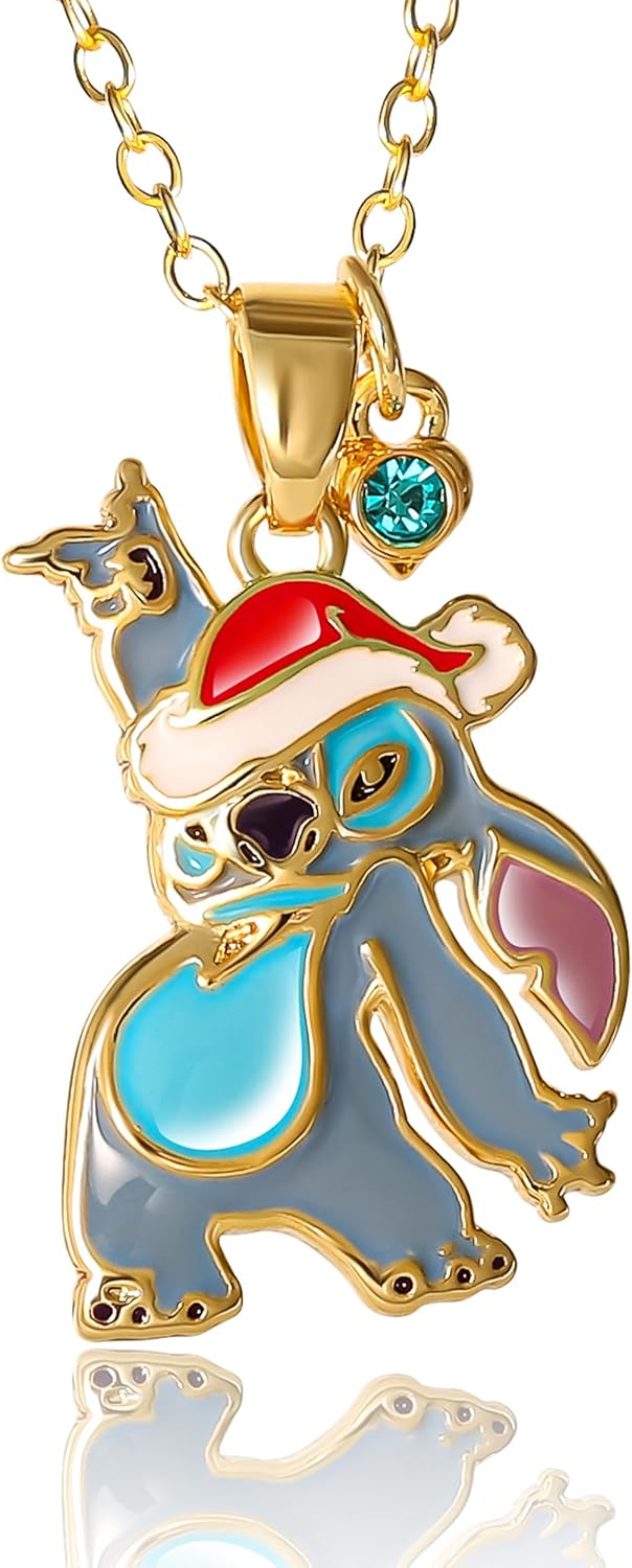 Disney Stitch Necklace for Women 16"+2" Official License, 18k Gold Flash-Plated...