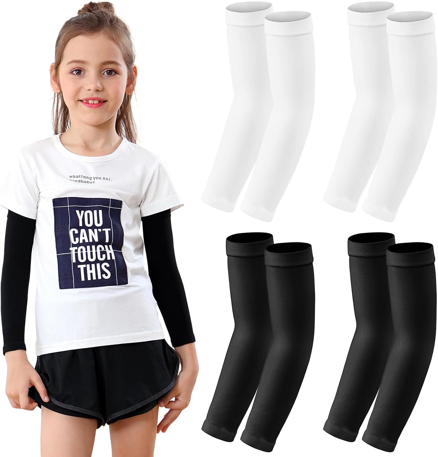 Newbyinn Kid Arm Sleeve 4 Pairs, Compression Arm Sleeve for Basketball Football...