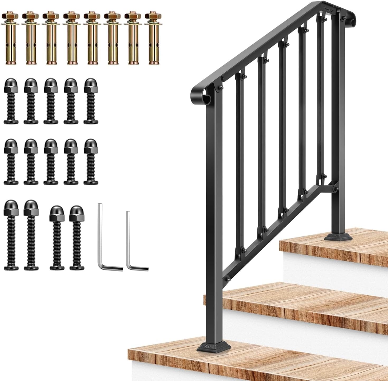 VIVOSUN Outdoor Handrail, 3 Step Stair Handrail, 40" x 36" Fits 1 to 3 Steps, Wr...
