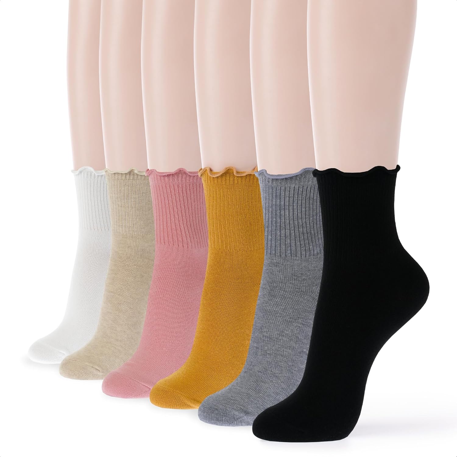 kikiya socks Women Crew | 4-6 Pairs Long Boot Trouser Dress Socks | Black White...