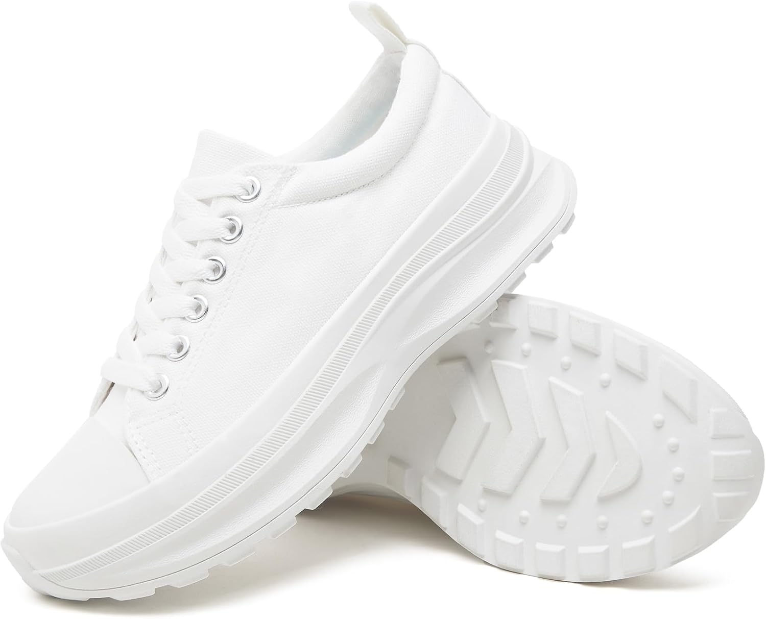 Womens Platform Sneakers Low Top White Shoes for Women Lace Up Canvas Shoes Blac...