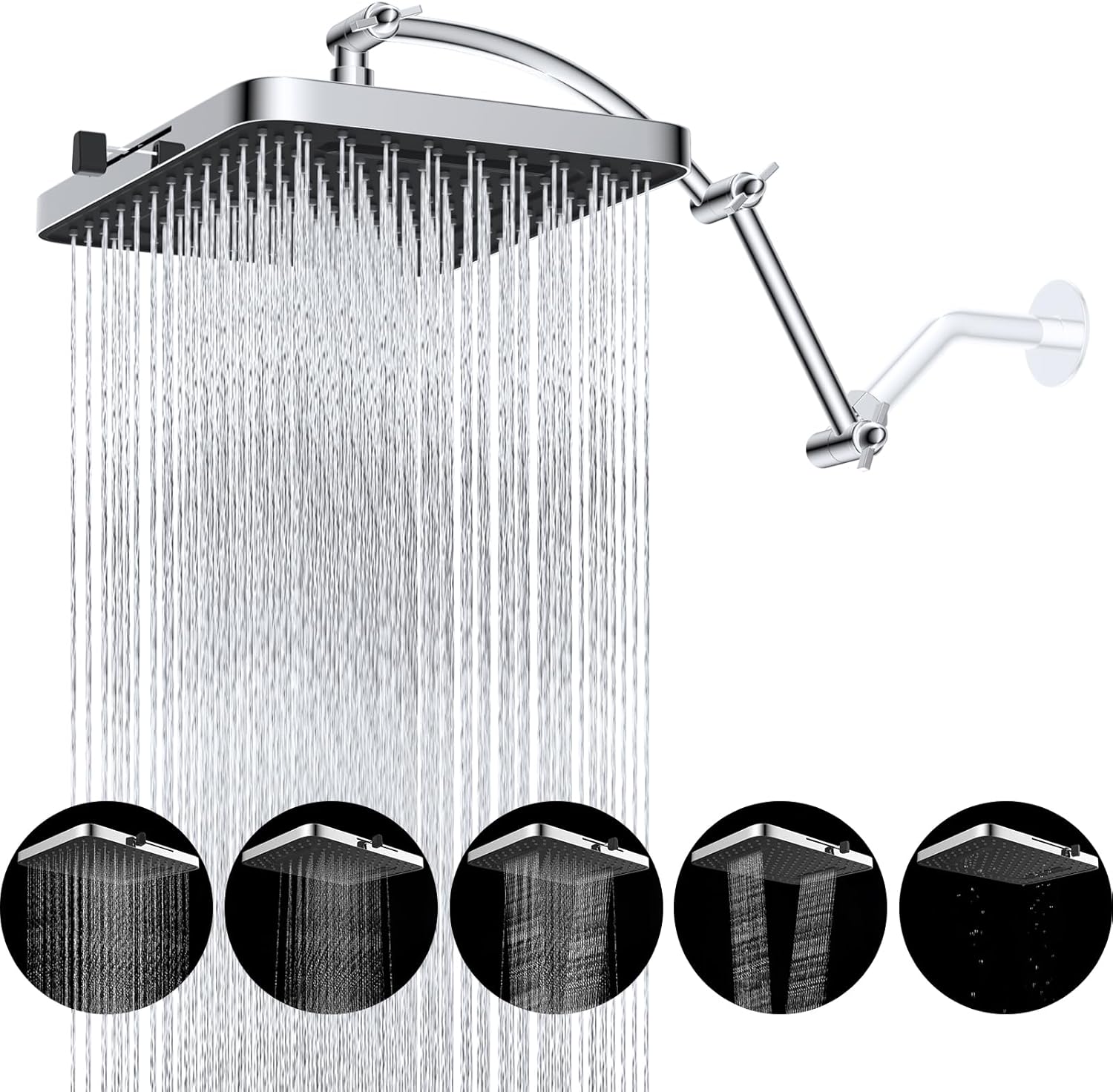 Hibbent Rain Shower Head, 13'' High Pressure Rainfall Square 5 Spray Mode Shower...