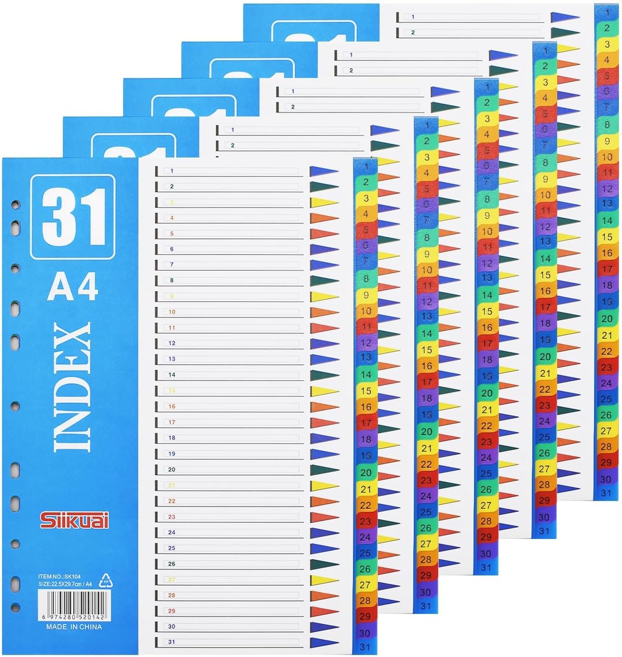XHDA 1-31 Part Dividers A4, 5Pack Plastic A4 File Dividers for Ring Binders, A4...