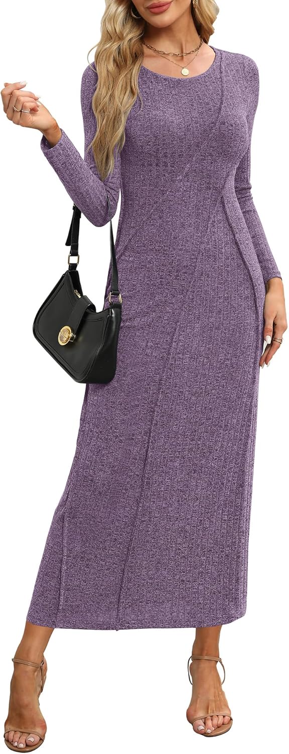 Annebouti Womens 2025 Spring Long Sleeve Ribbed Knit Sweater Maxi Dress Elegant...