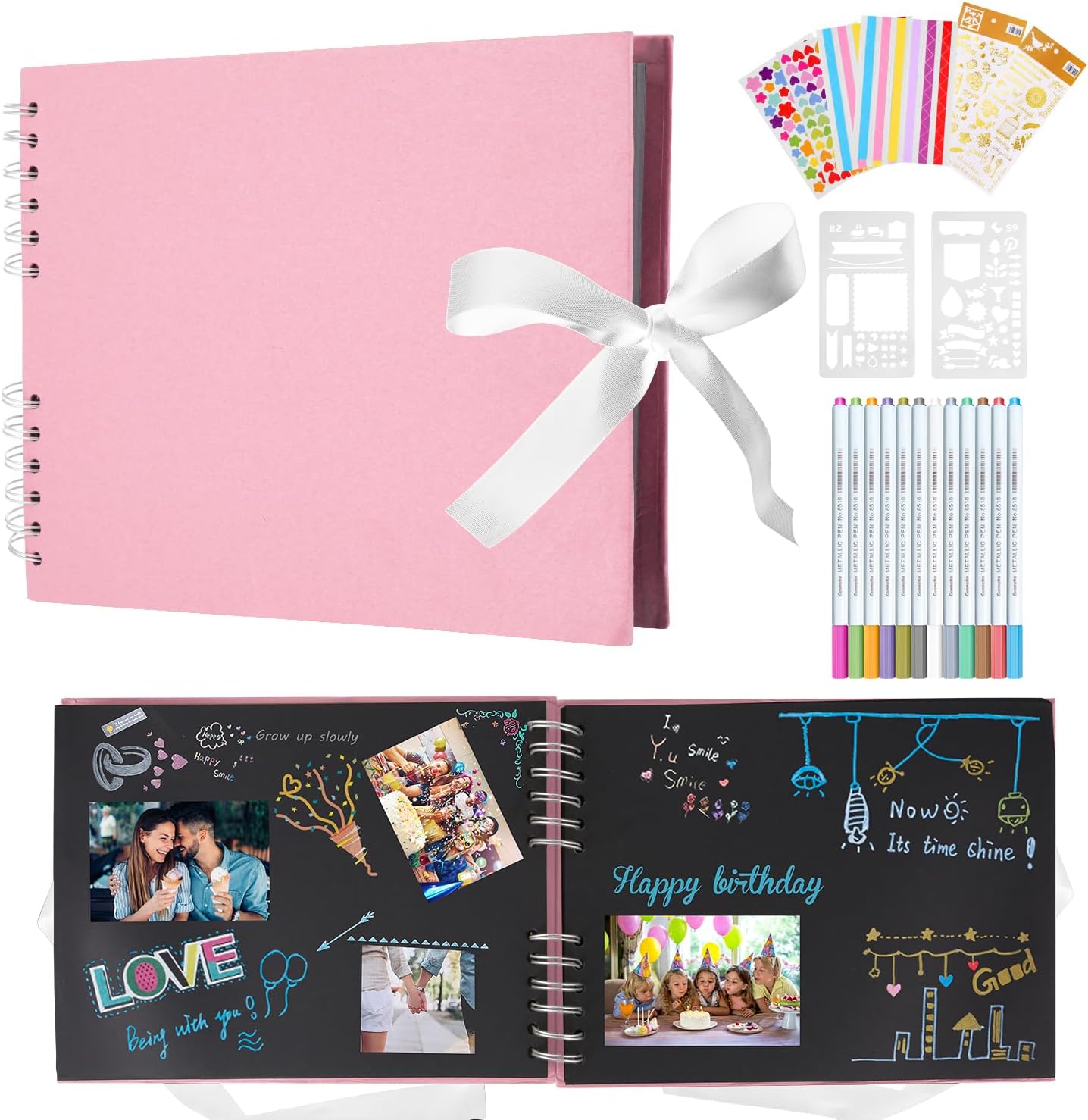 DazSpirit Photo Album Scrapbook - 80 Page DIY Memory Book with 12 Metallic Pens...