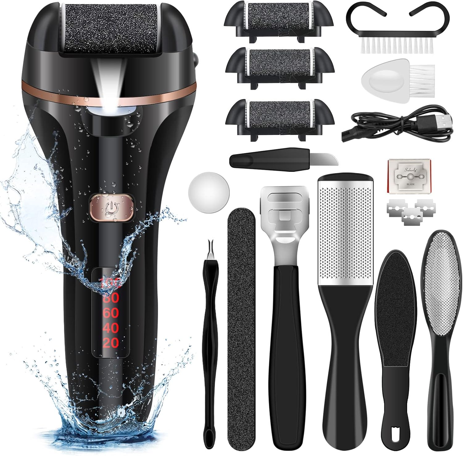 Electric Foot File Callus Remover, Rechargeable Pedicure Tools Foot Care Kit, Ca...