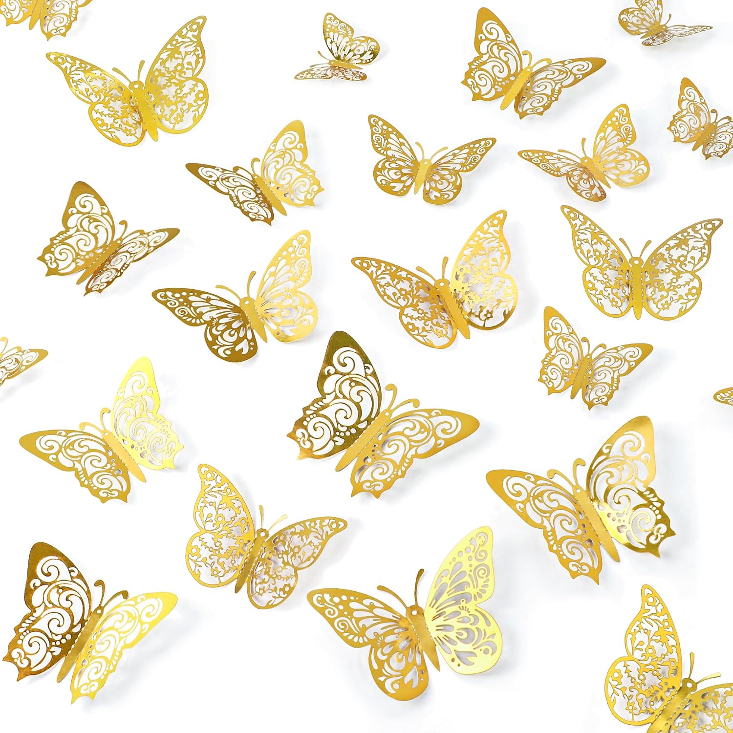 Crosize 72 Pcs Gold Butterfly Decorations, 3 Sizes 3 Styles, 3D Butterfly Wall D...