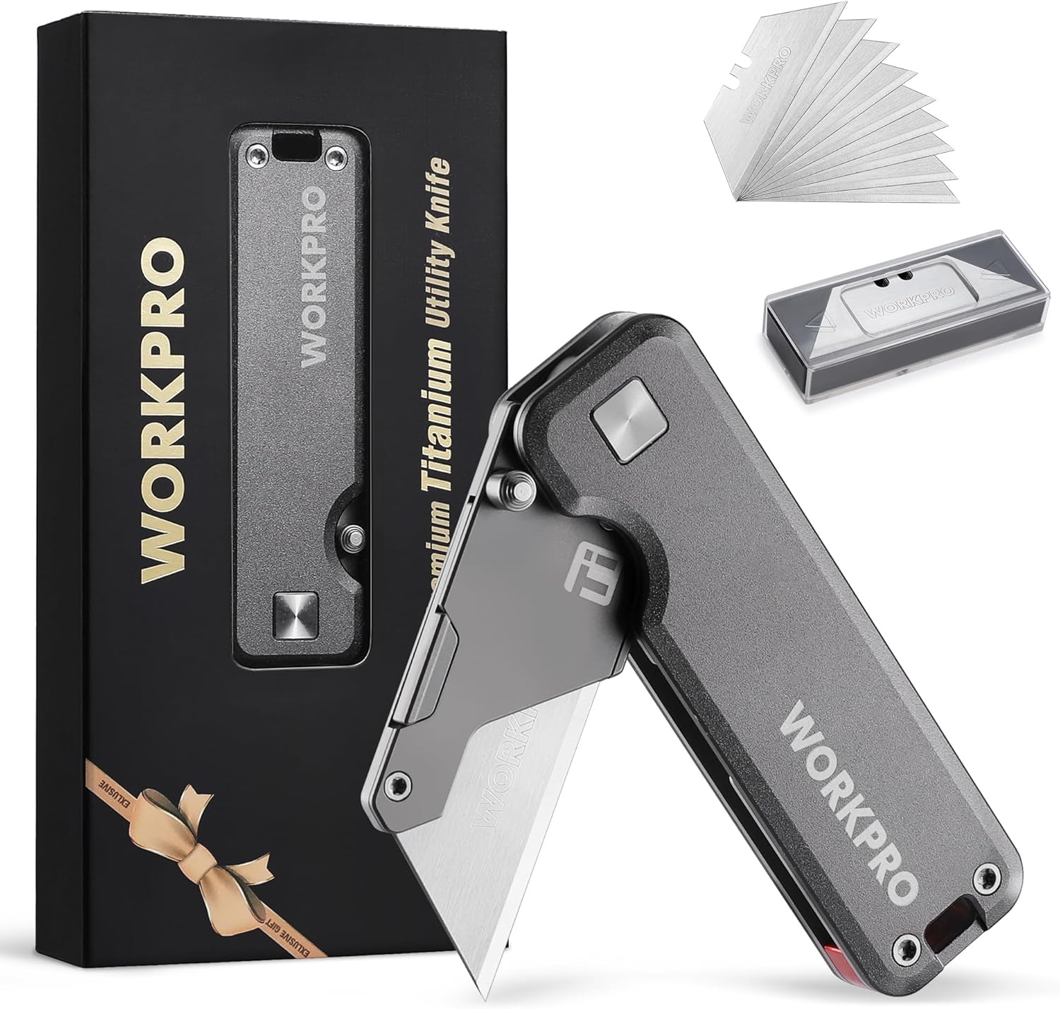 WORKPRO Premium Titanium Utility Knife, CNC Unibody, Lightweight Aluminium Handl...