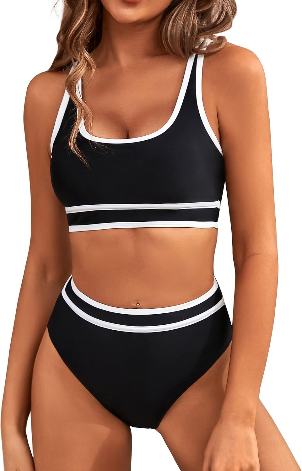 BMJL Women's High Waisted Bikini Sets Sporty Two Piece Swimsuits Color Block Che...