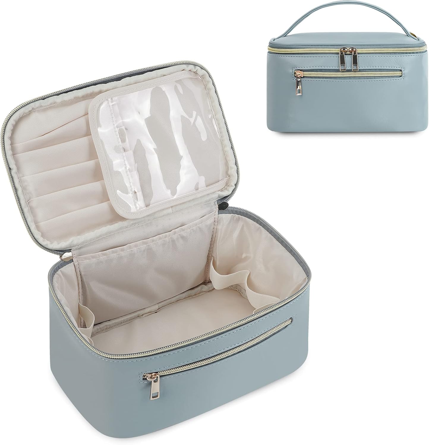Makeup Bag Travel Cosmetic Bags with Brush Compartment Large Portable Make Up Ba...