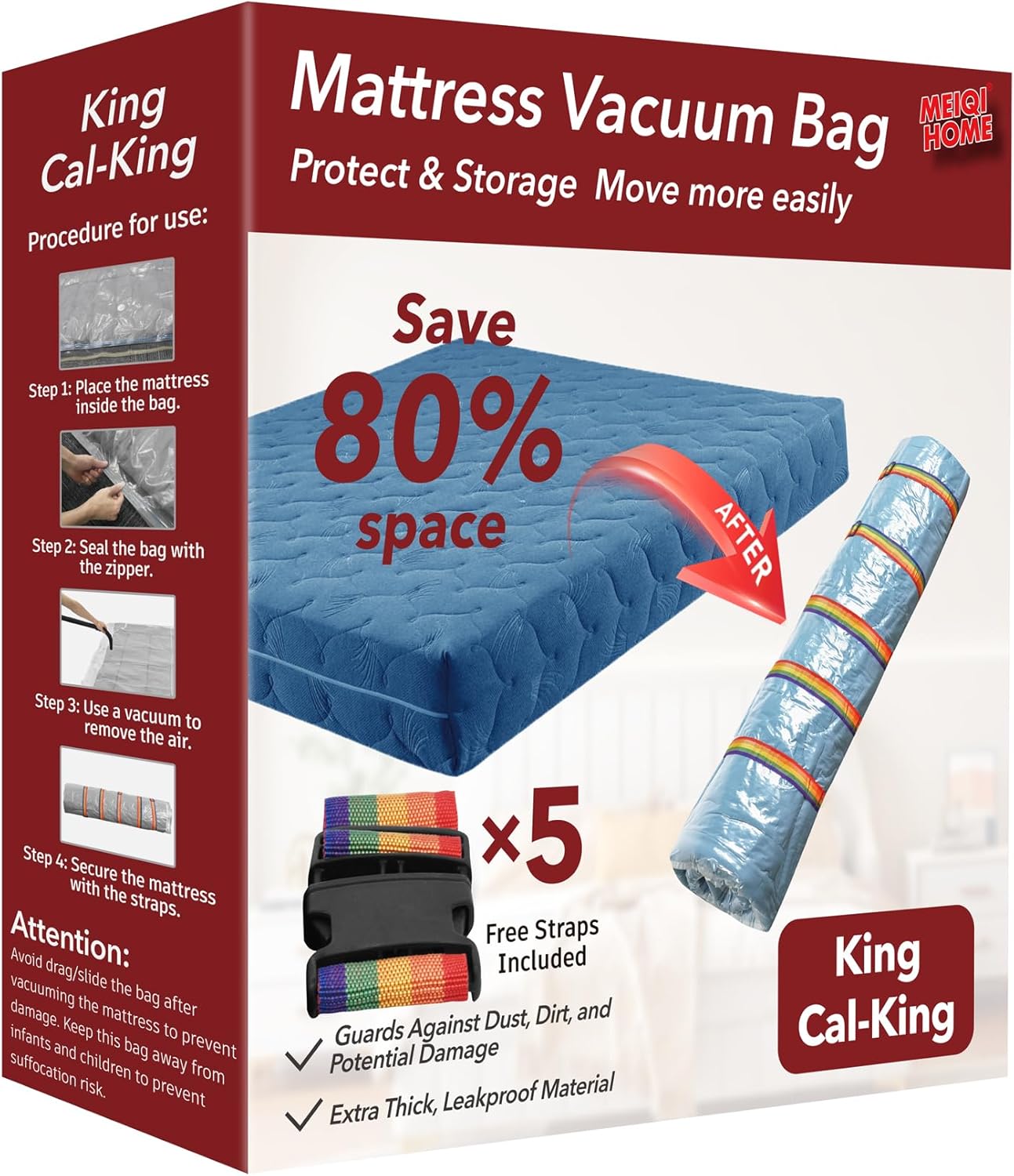 King/Cal-King Mattress Vacuum Bag for Moving and Storage, Vacuum Seal Compressio...